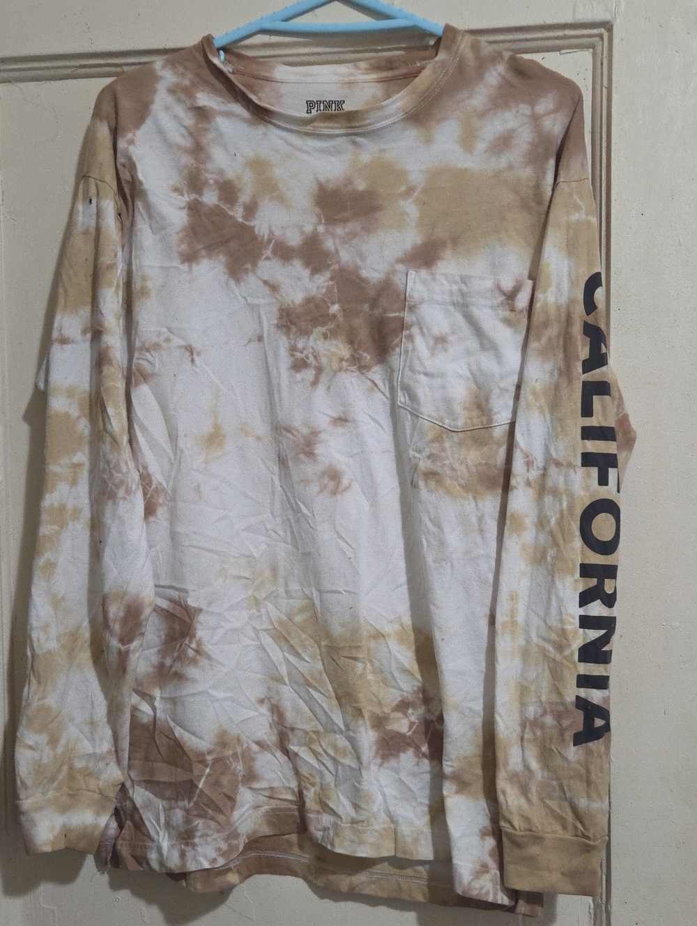 PINK Victoria's Secret Beige Tie-Dye Long Sleeve Tee